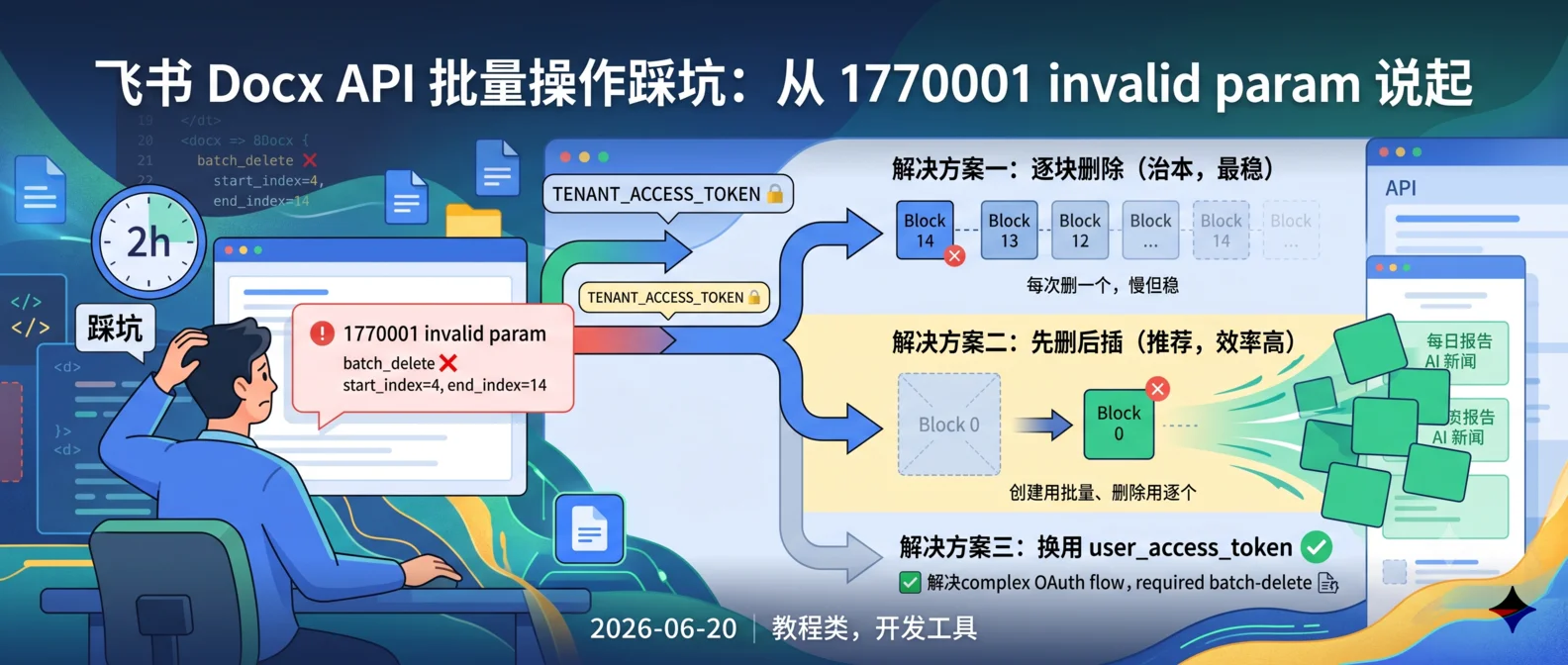 飞书 Docx API 批量操作踩坑：从 1770001 invalid param 说起