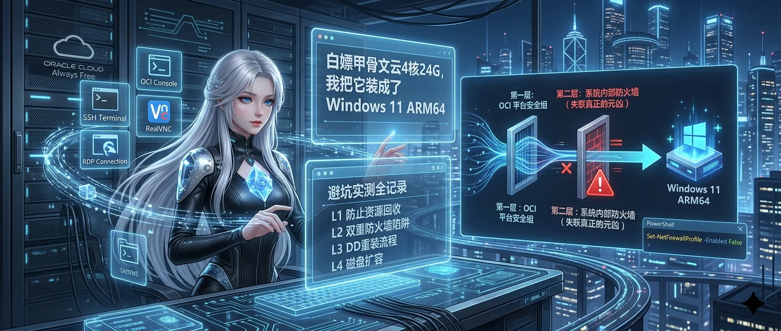 白嫖甲骨文云4核24G，我把它装成了 Windows 11 ARM64 | 避坑实测全记录